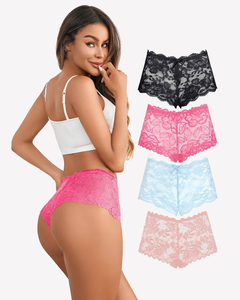 4 Pcs Floral Lace Panties Mid-rise Panty