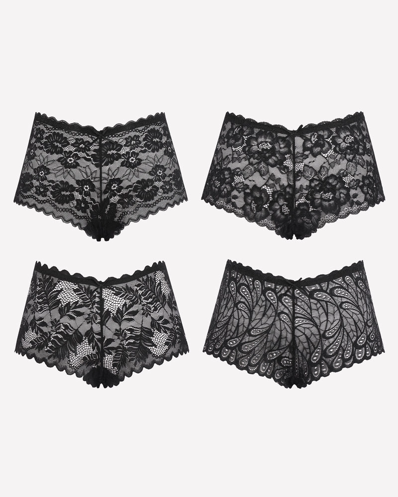 4 Pcs Floral Lace Panties Mid-rise Panty