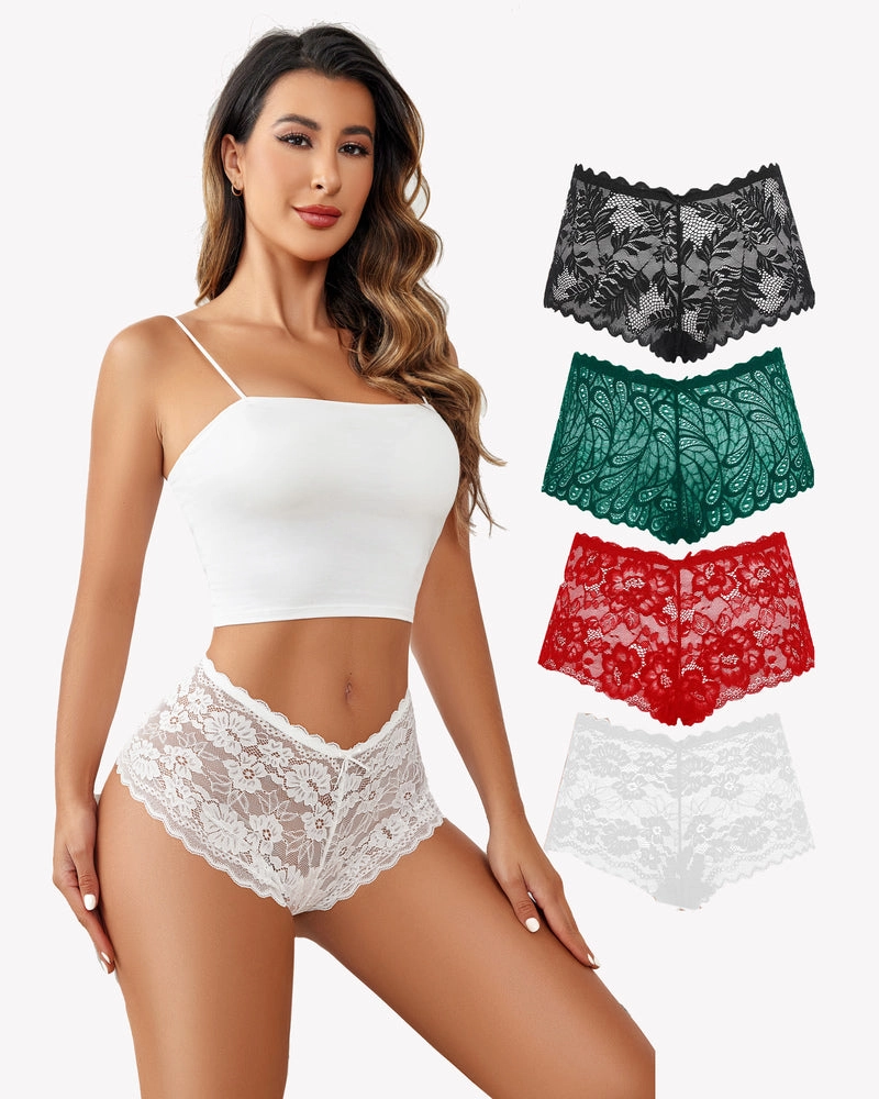 4 Pcs Floral Lace Panties Mid-rise Panty
