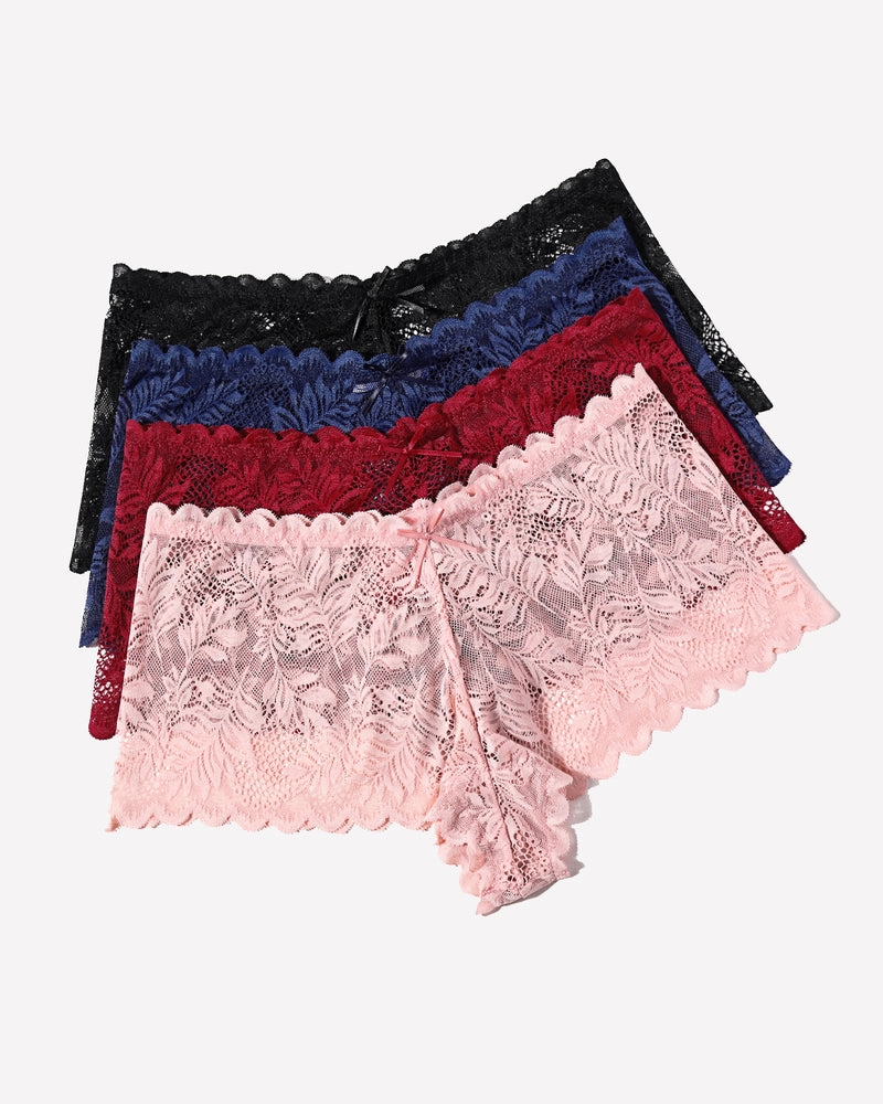 4 Pcs Floral Lace Panties Mid-rise Panty