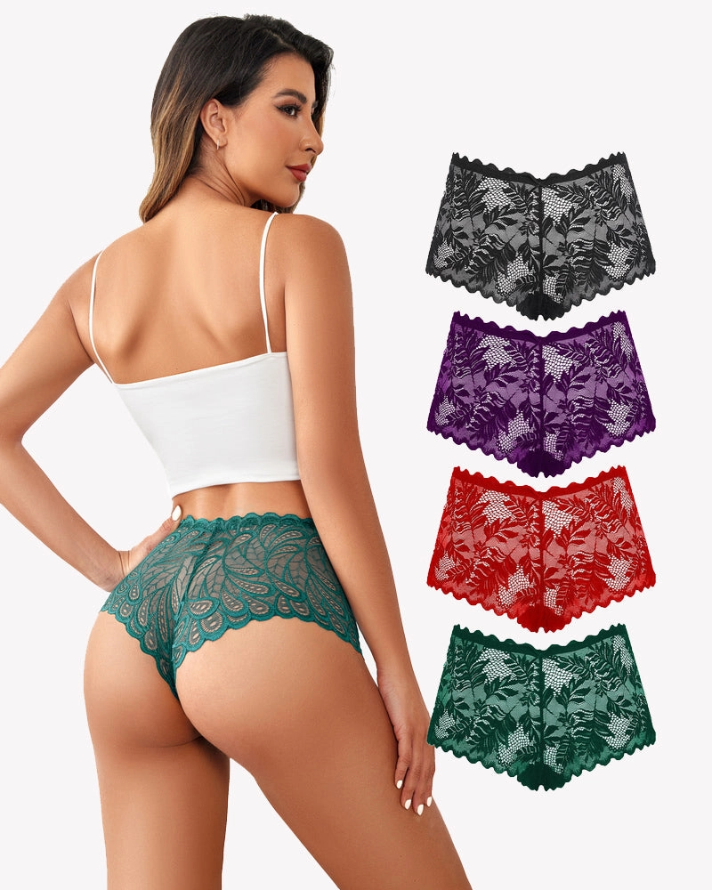 4 Pcs Floral Lace Panties Mid-rise Panty
