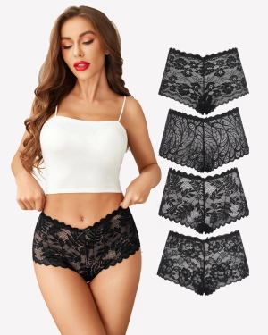 4 Pcs Floral Lace Panties Mid-rise Panty
