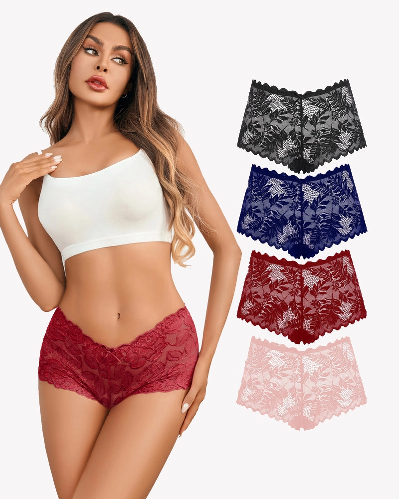 4 Pcs Floral Lace Panties Mid-rise Panty