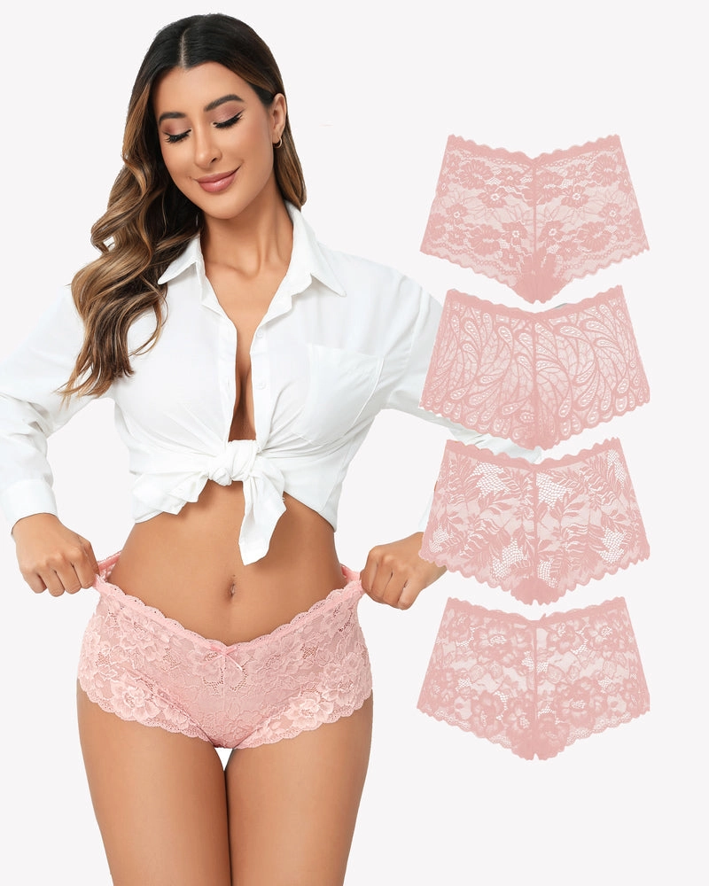 4 Pcs Floral Lace Panties Mid-rise Panty