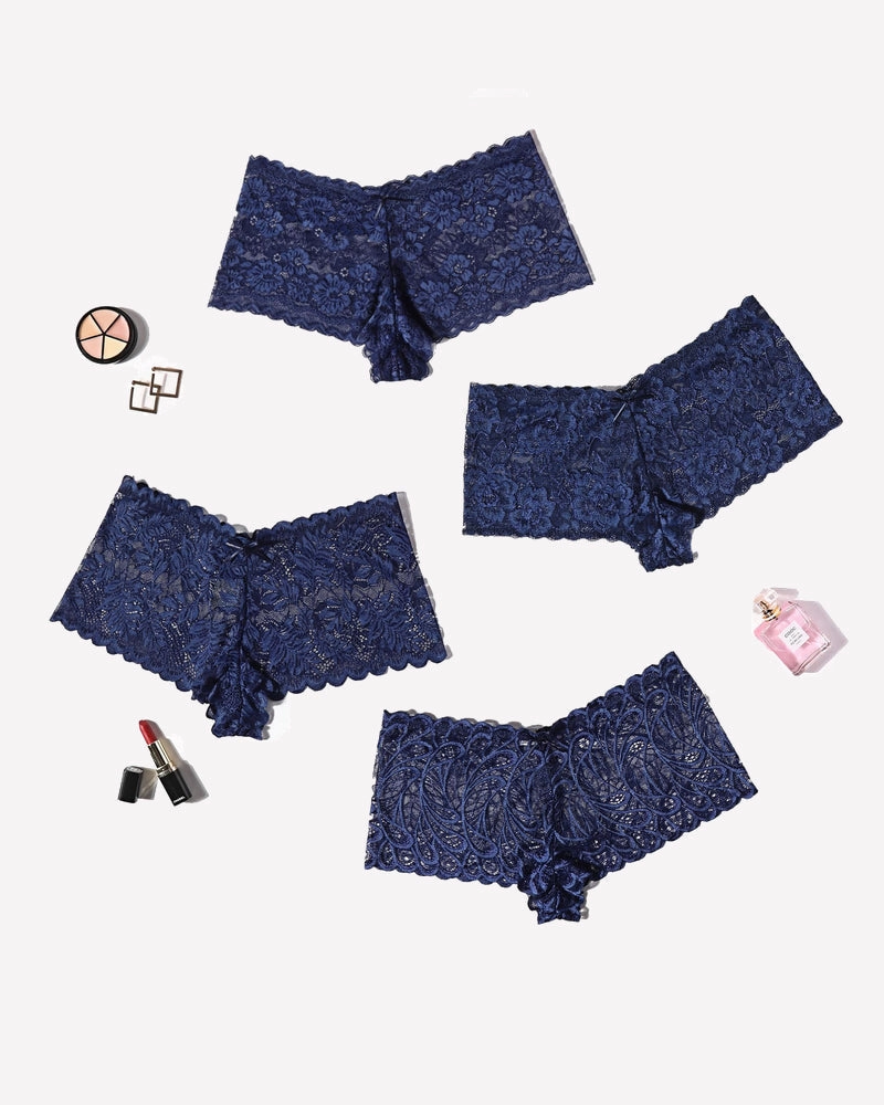 4 Pcs Floral Lace Panties Mid-rise Panty