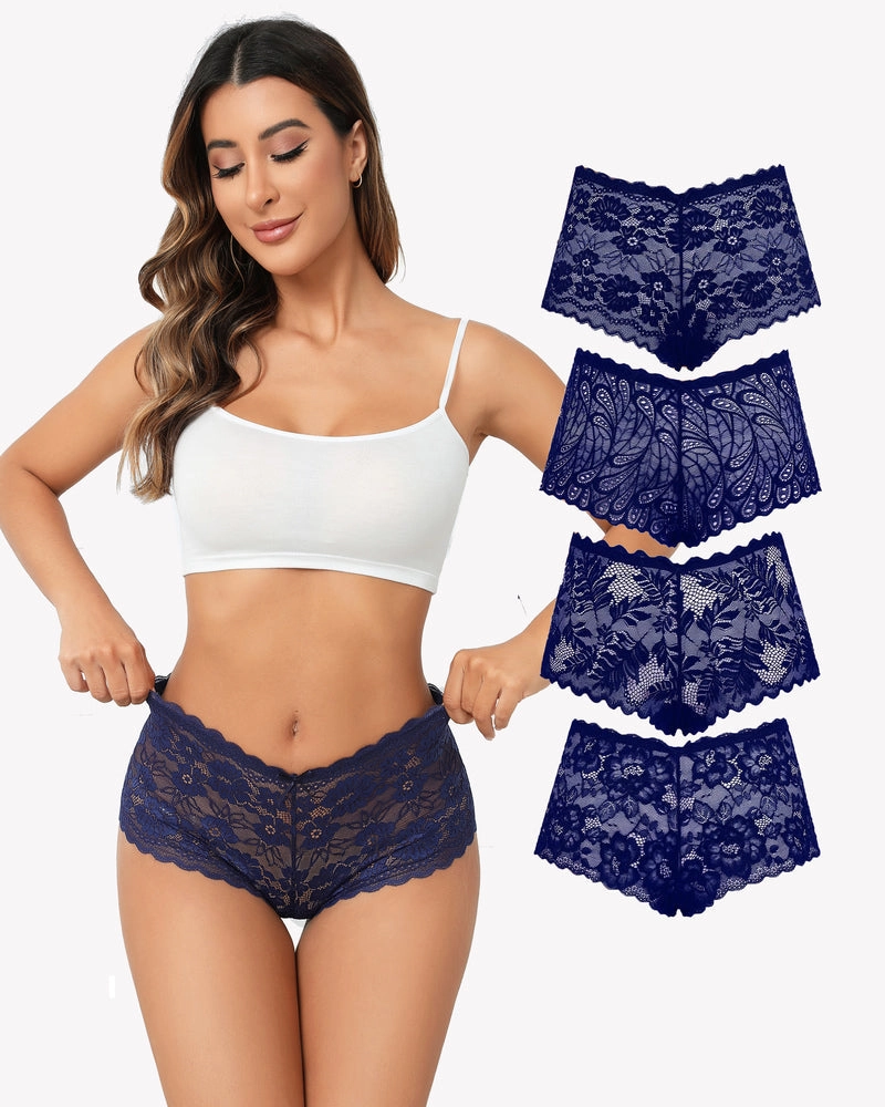 4 Pcs Floral Lace Panties Mid-rise Panty