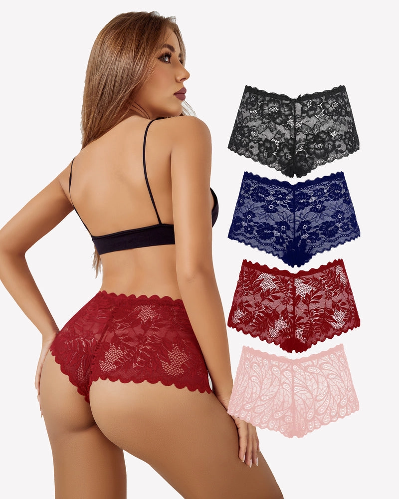 4 Pcs Floral Lace Panties Mid-rise Panty