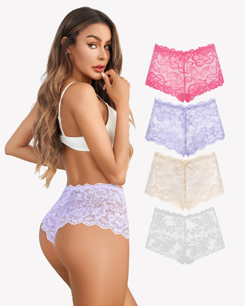 4 Pcs Floral Lace Panties Mid-rise Panty