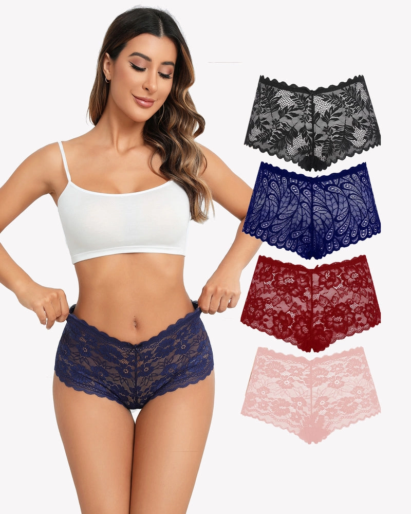 4 Pcs Floral Lace Panties Mid-rise Panty