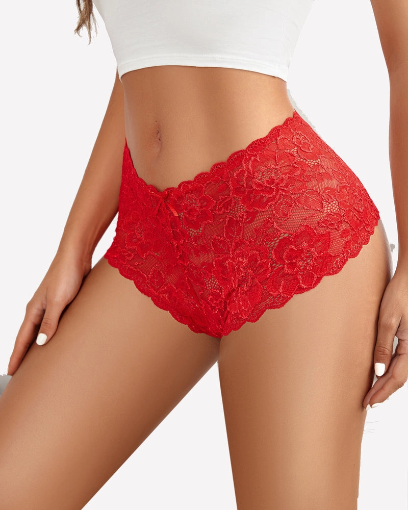 4 Pcs Floral Lace Panties Mid-rise Panty