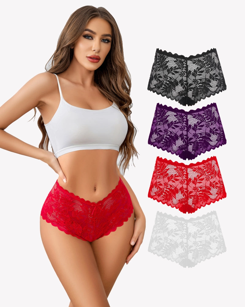 4 Pcs Floral Lace Panties Mid-rise Panty