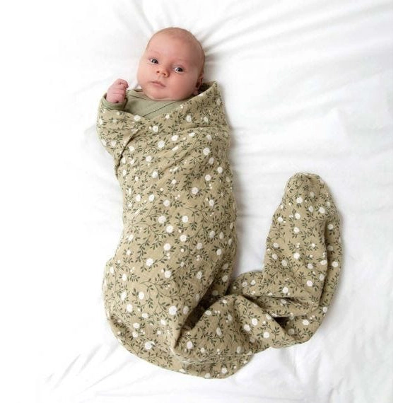 A Little Lovely Company Muslin Cloth XL: Blossom - Dark Sage
