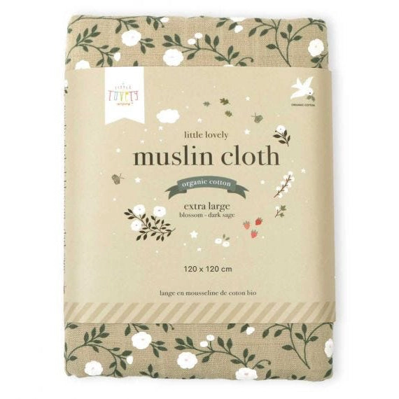 A Little Lovely Company Muslin Cloth XL: Blossom - Dark Sage