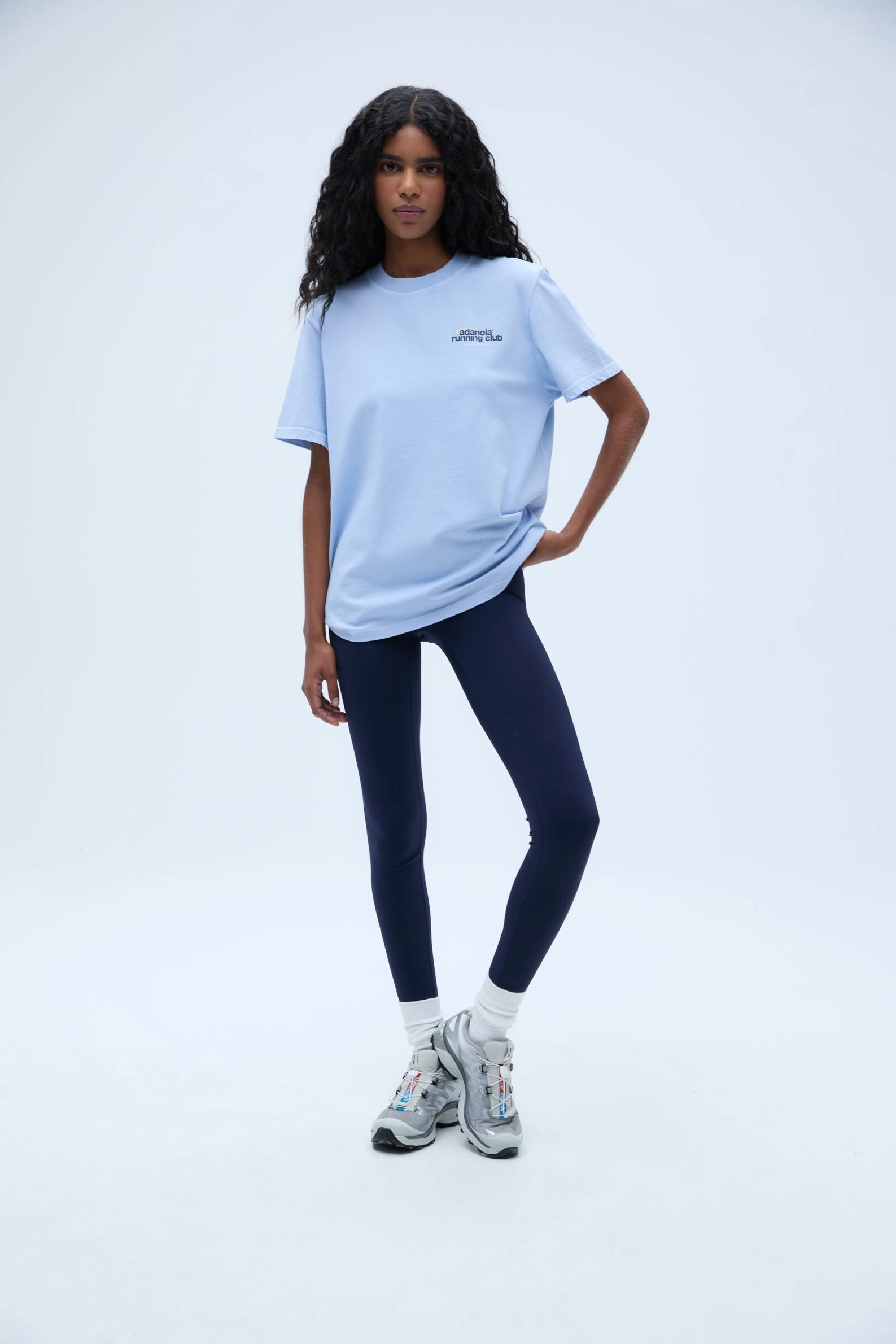 Adanola Running Short Sleeve Oversized T-shirt - Powder Blue/Navy Blue