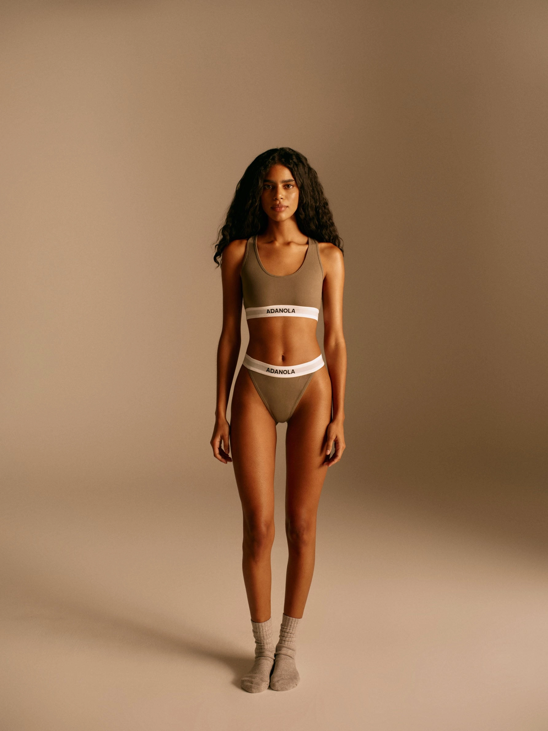 Branded Ribbed Thong - Olive Green