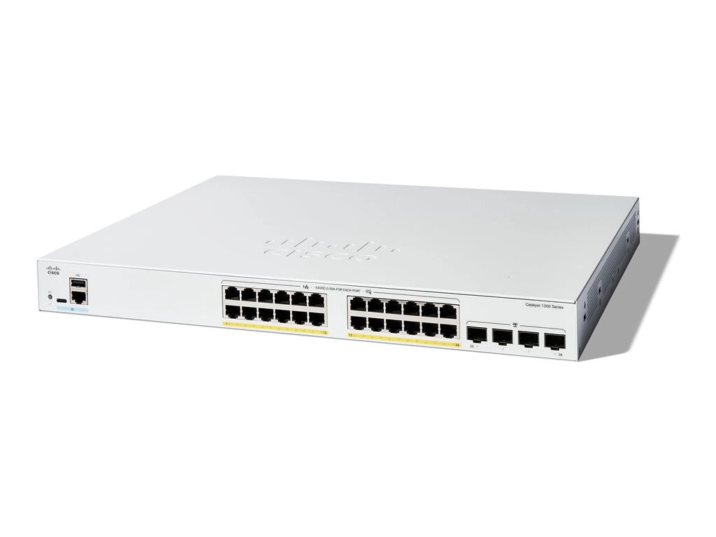 Cisco Catalyst 1300-24FP-4G - Switch - L3 - managed - 24 x 10/100/1000 (PoE )   4 x Gigabit SFP - rack-mountable - PoE  (370 C1300-24FP-4G