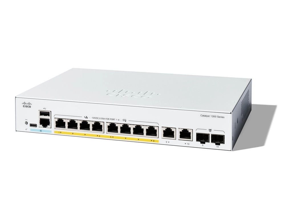 Cisco Catalyst 1300-8P-E-2G - Switch - L3 - managed - 8 x 10/100/1000 (PoE )   2 x combo Gigabit SFP/RJ-45 - rack-mountable - C1300-8P-E-2G