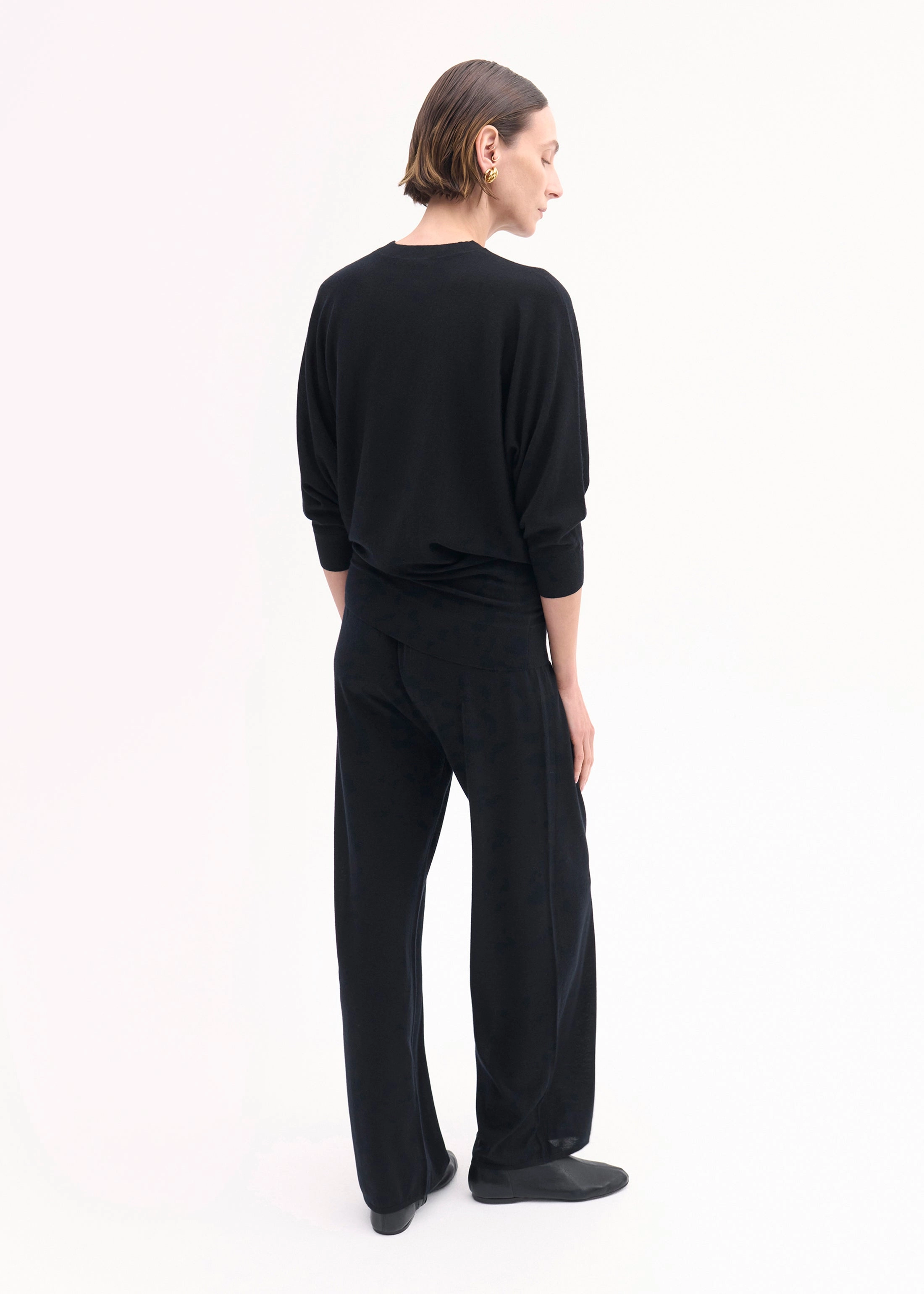 Draped Knit Top in Fine Cashmere - Black