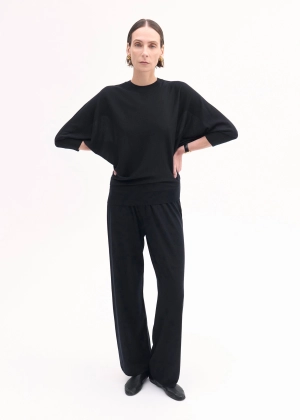 Draped Knit Top in Fine Cashmere - Black