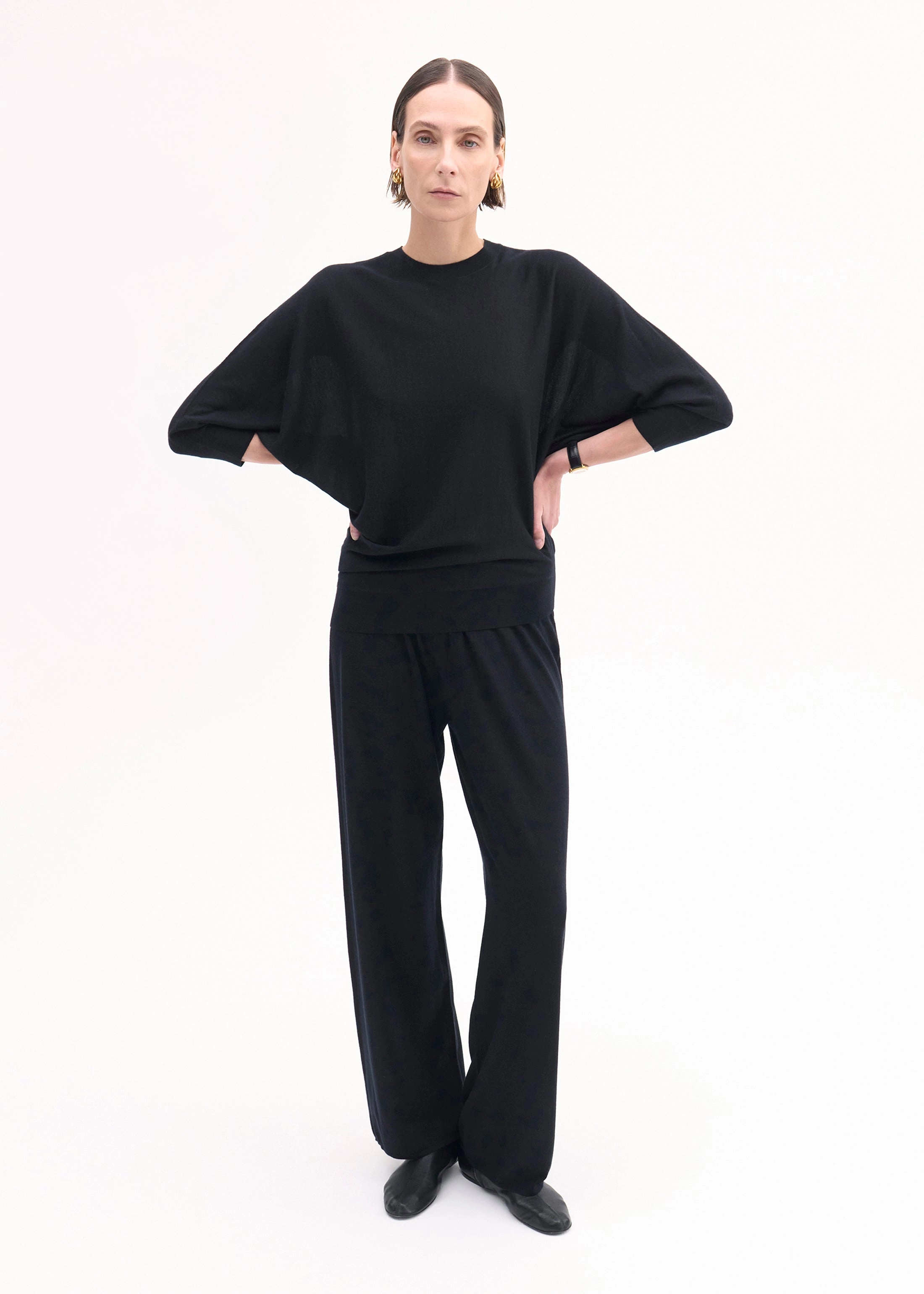 Draped Knit Top in Fine Cashmere - Black