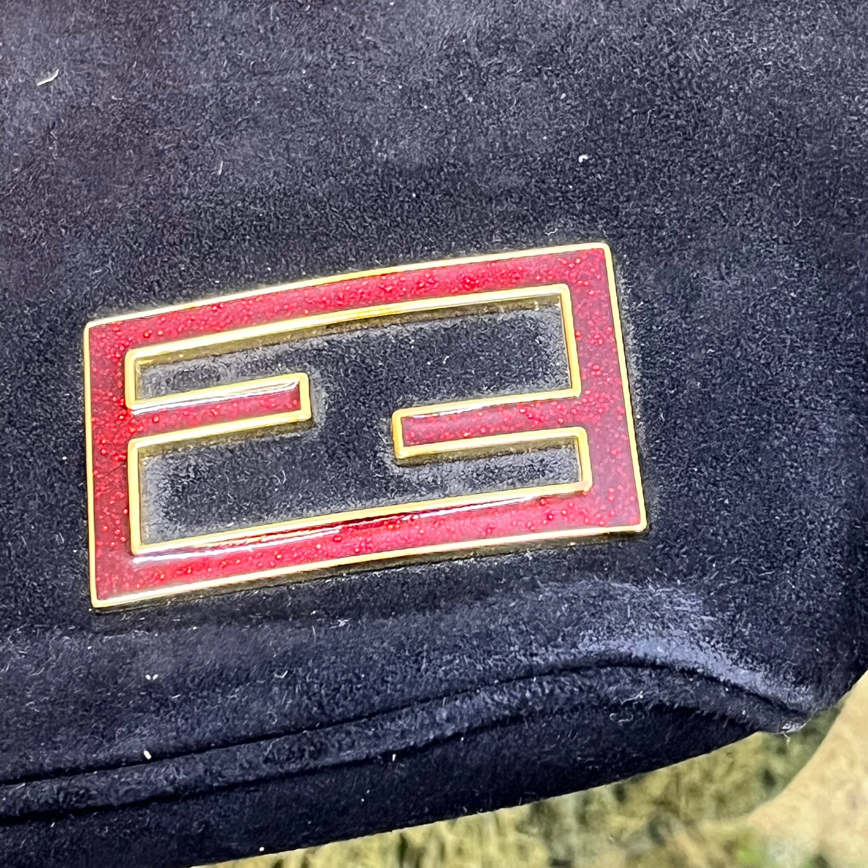 FENDI Black Suede Vintage Glitter FF Enamel Shoulder Bag