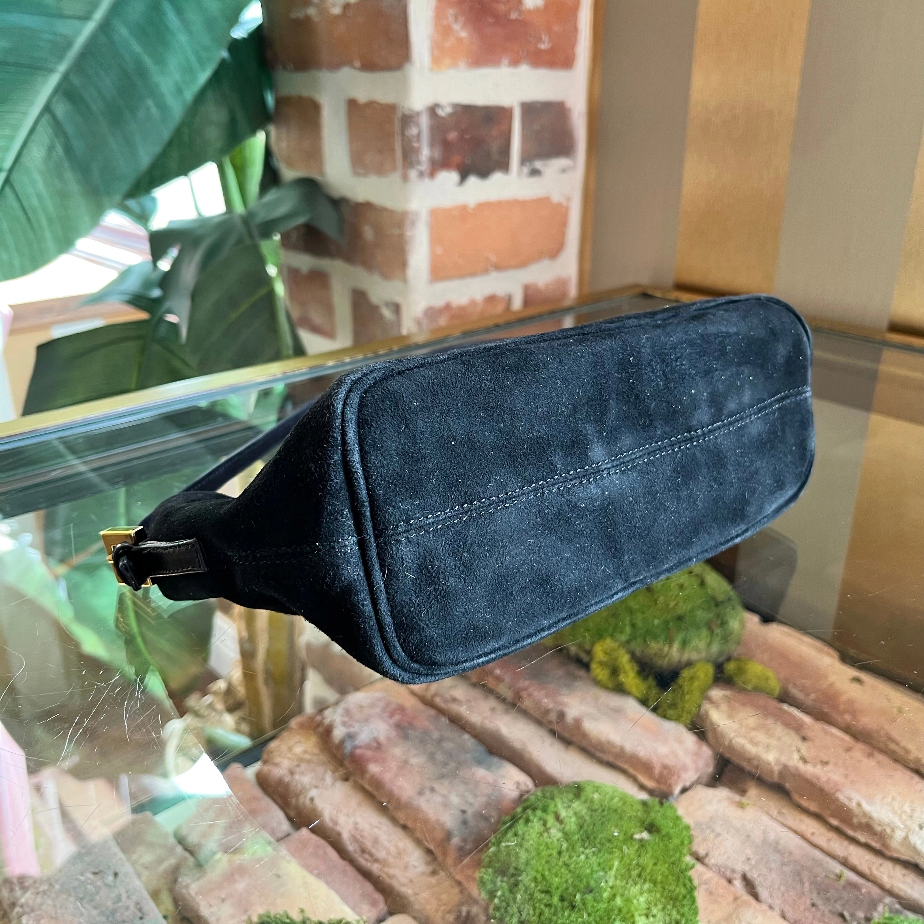 FENDI Black Suede Vintage Glitter FF Enamel Shoulder Bag