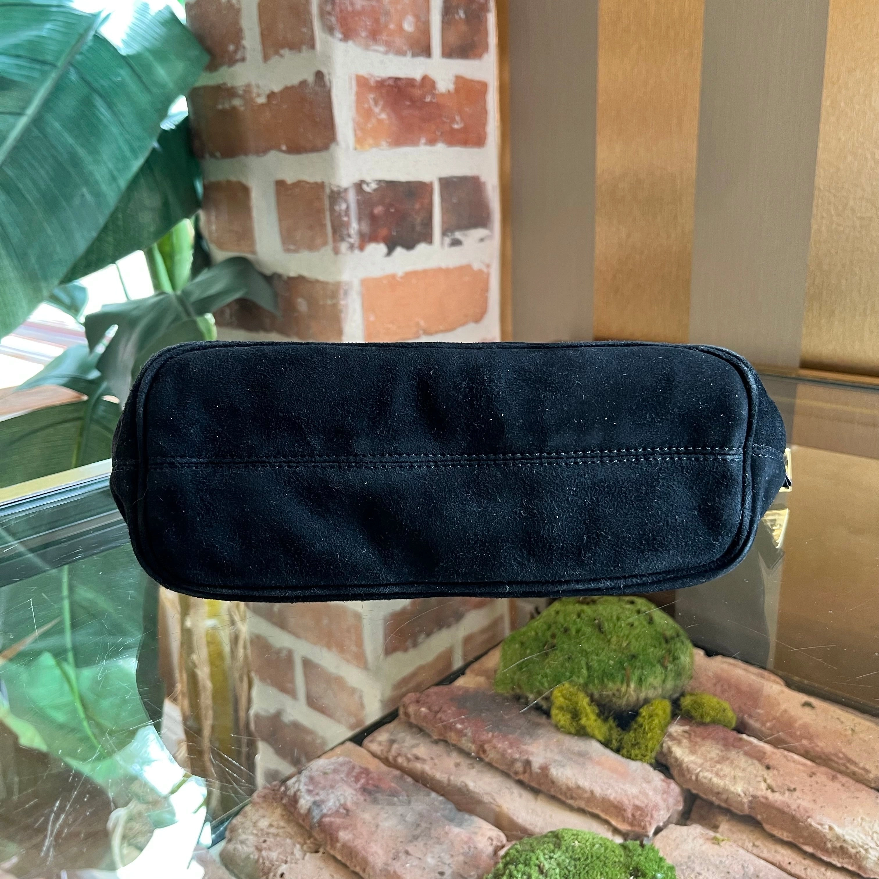 FENDI Black Suede Vintage Glitter FF Enamel Shoulder Bag