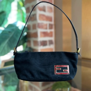 FENDI Black Suede Vintage Glitter FF Enamel Shoulder Bag
