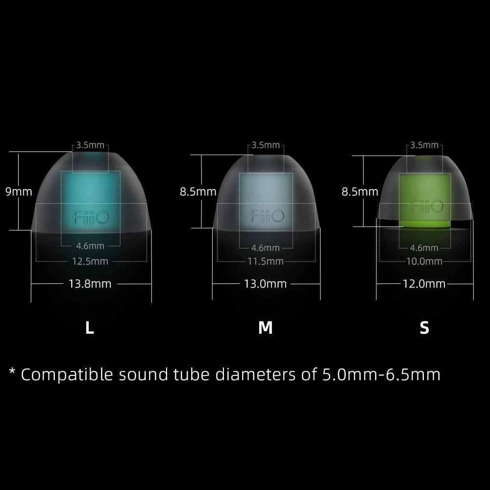 FiiO HS18 Silicon 0.4mm Thick Eartips (6 pairs) For Nozzle 5.0mm-6.5mm