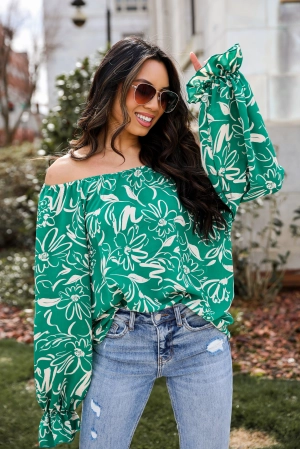FINAL SALE - Darling Quality Green Floral Blouse