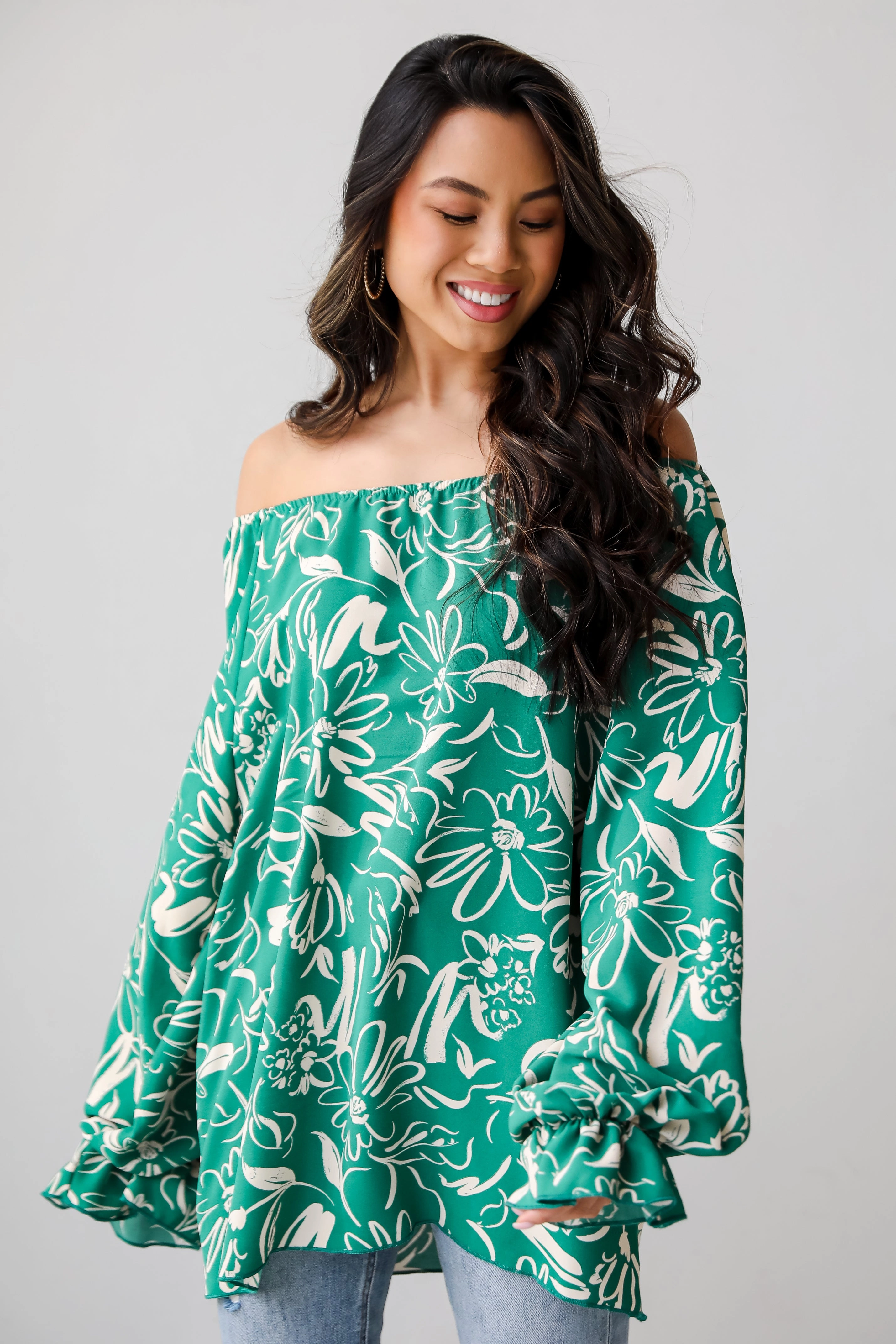 FINAL SALE - Darling Quality Green Floral Blouse