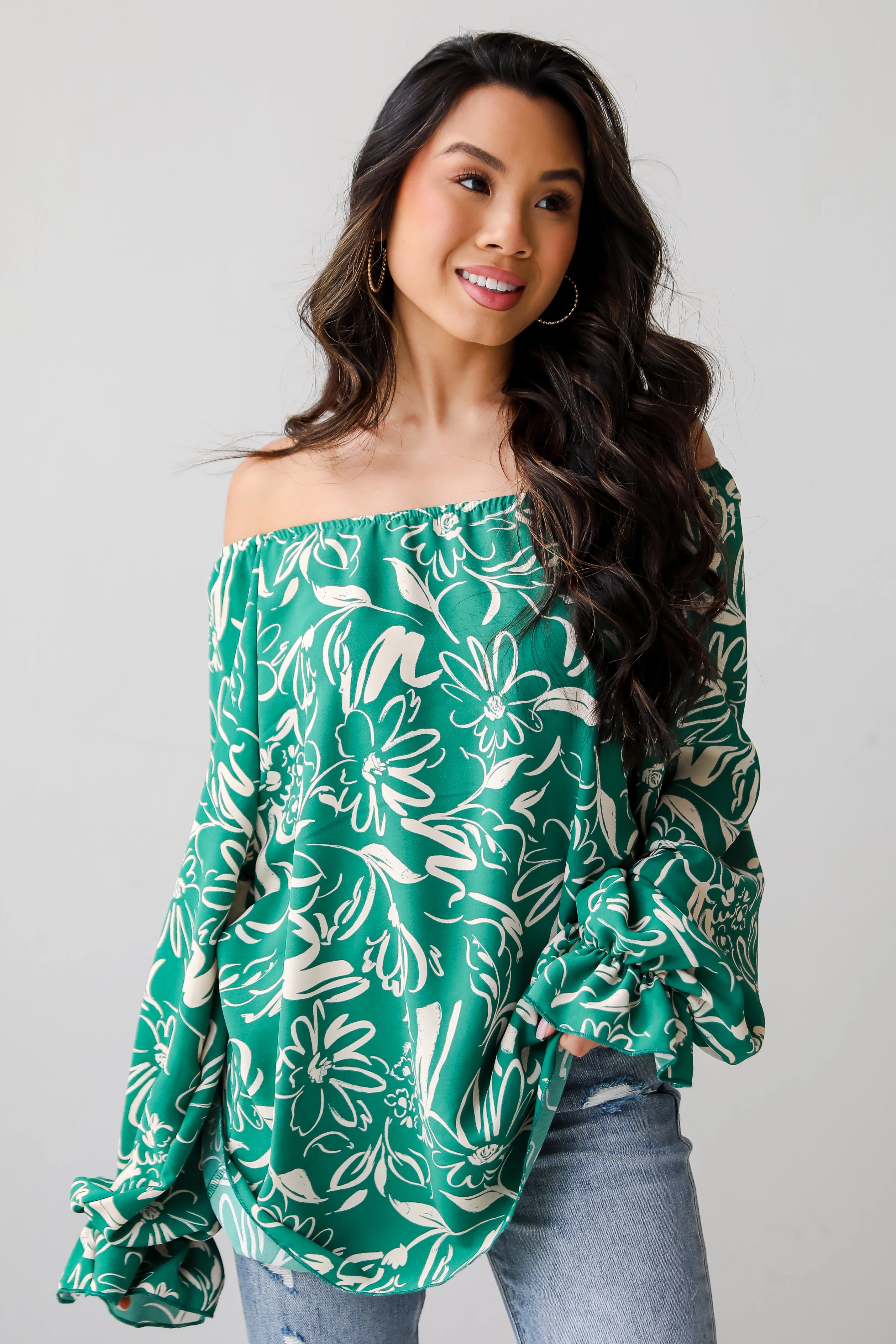 FINAL SALE - Darling Quality Green Floral Blouse