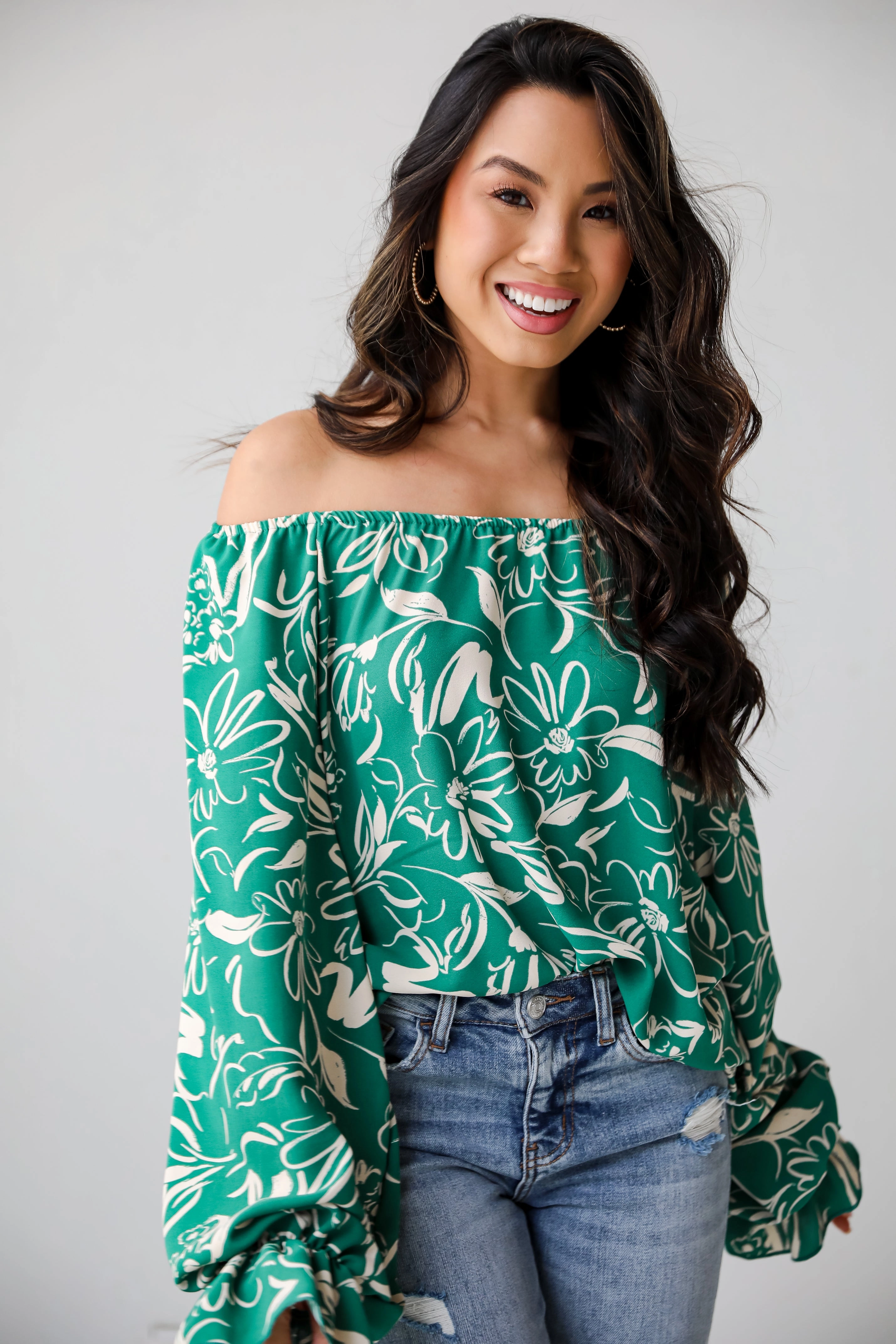 FINAL SALE - Darling Quality Green Floral Blouse