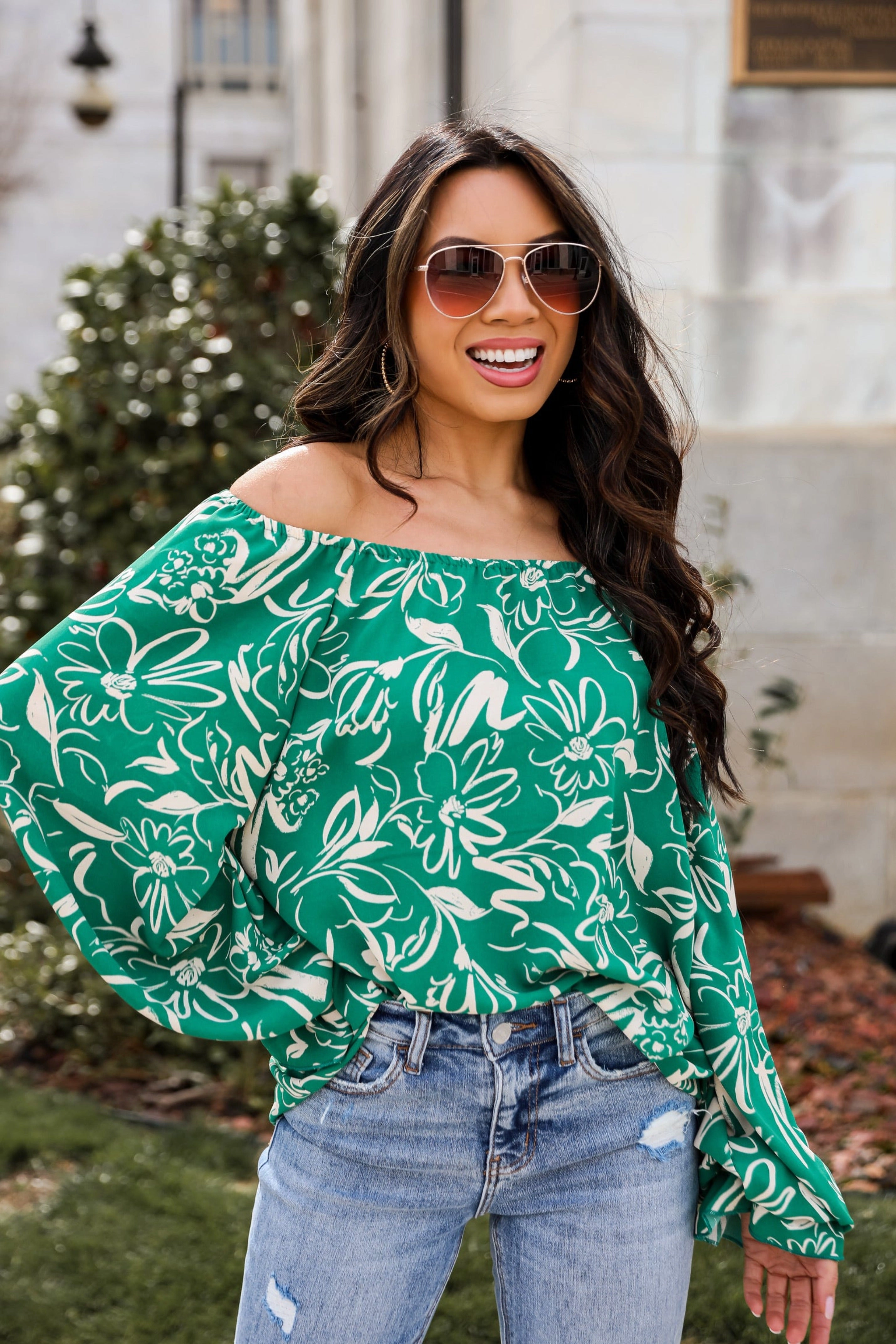 FINAL SALE - Darling Quality Green Floral Blouse