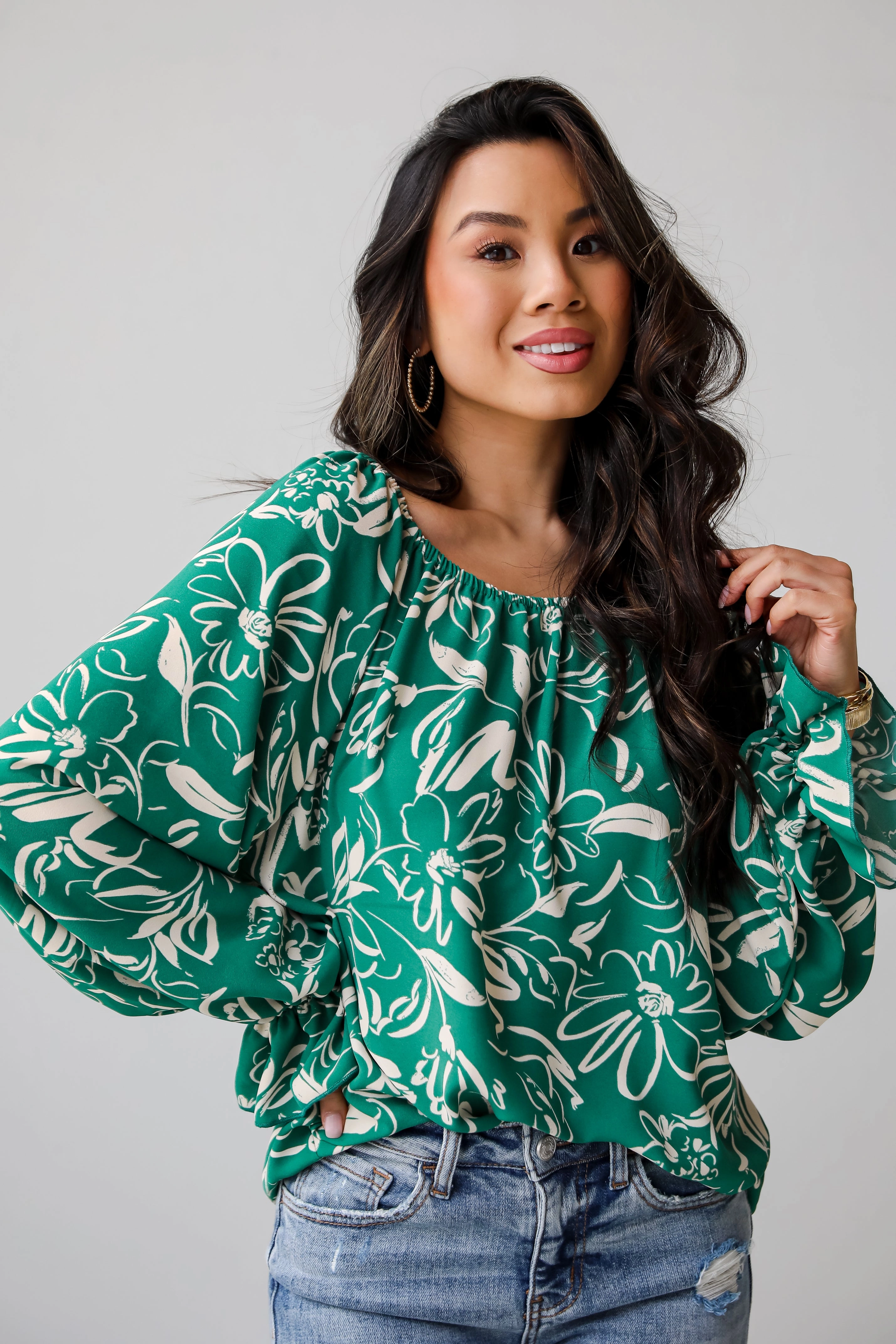 FINAL SALE - Darling Quality Green Floral Blouse