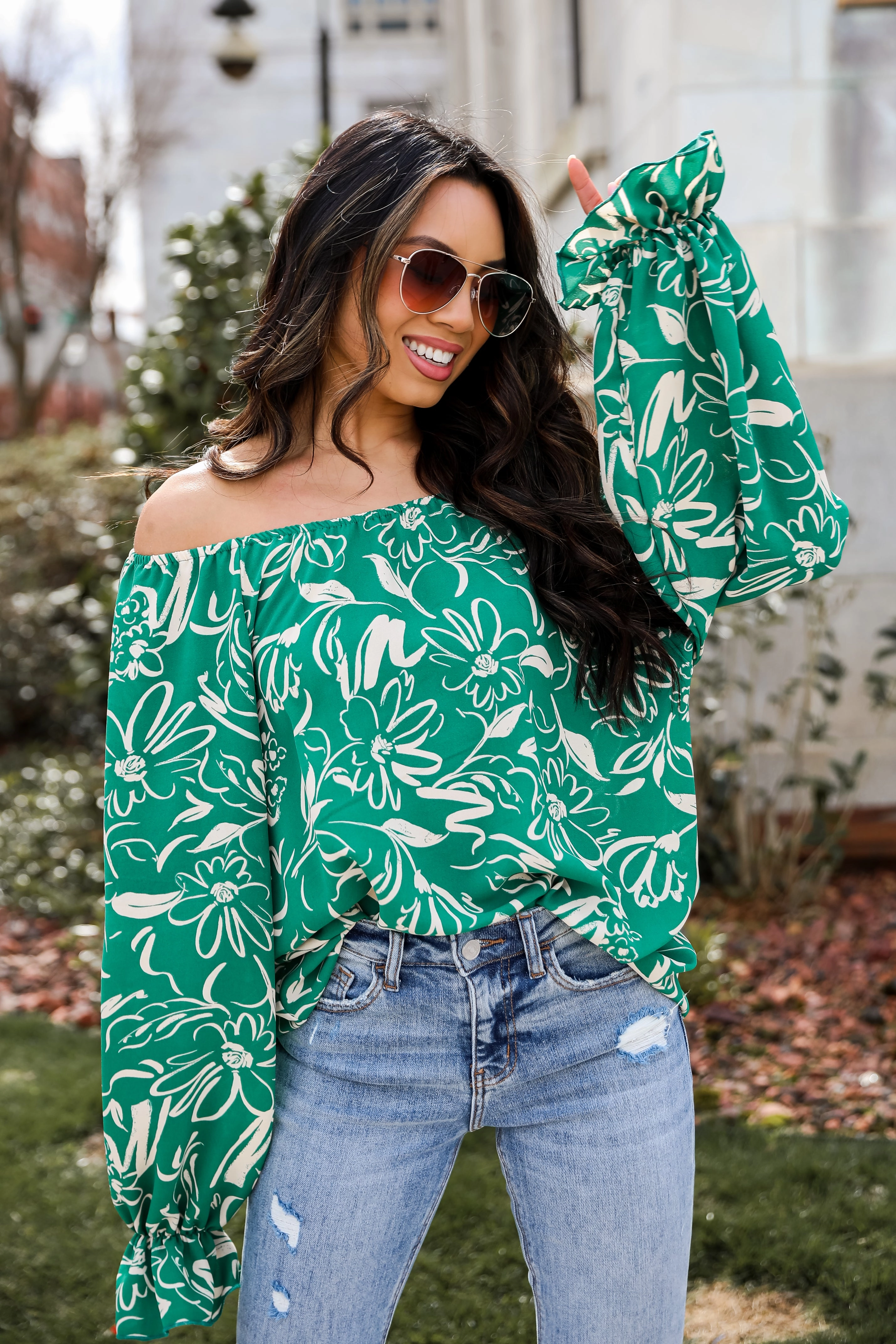 FINAL SALE - Darling Quality Green Floral Blouse