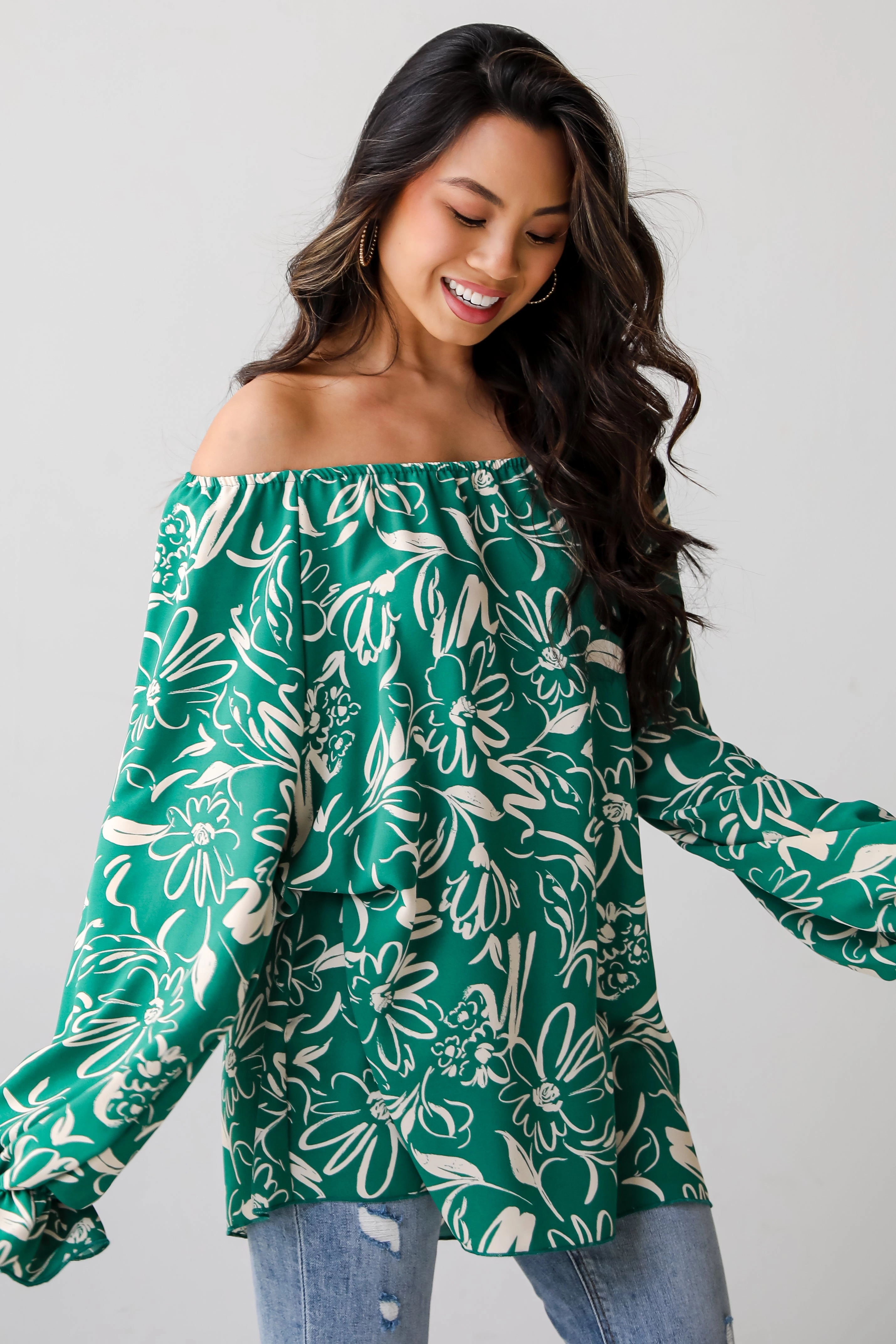FINAL SALE - Darling Quality Green Floral Blouse