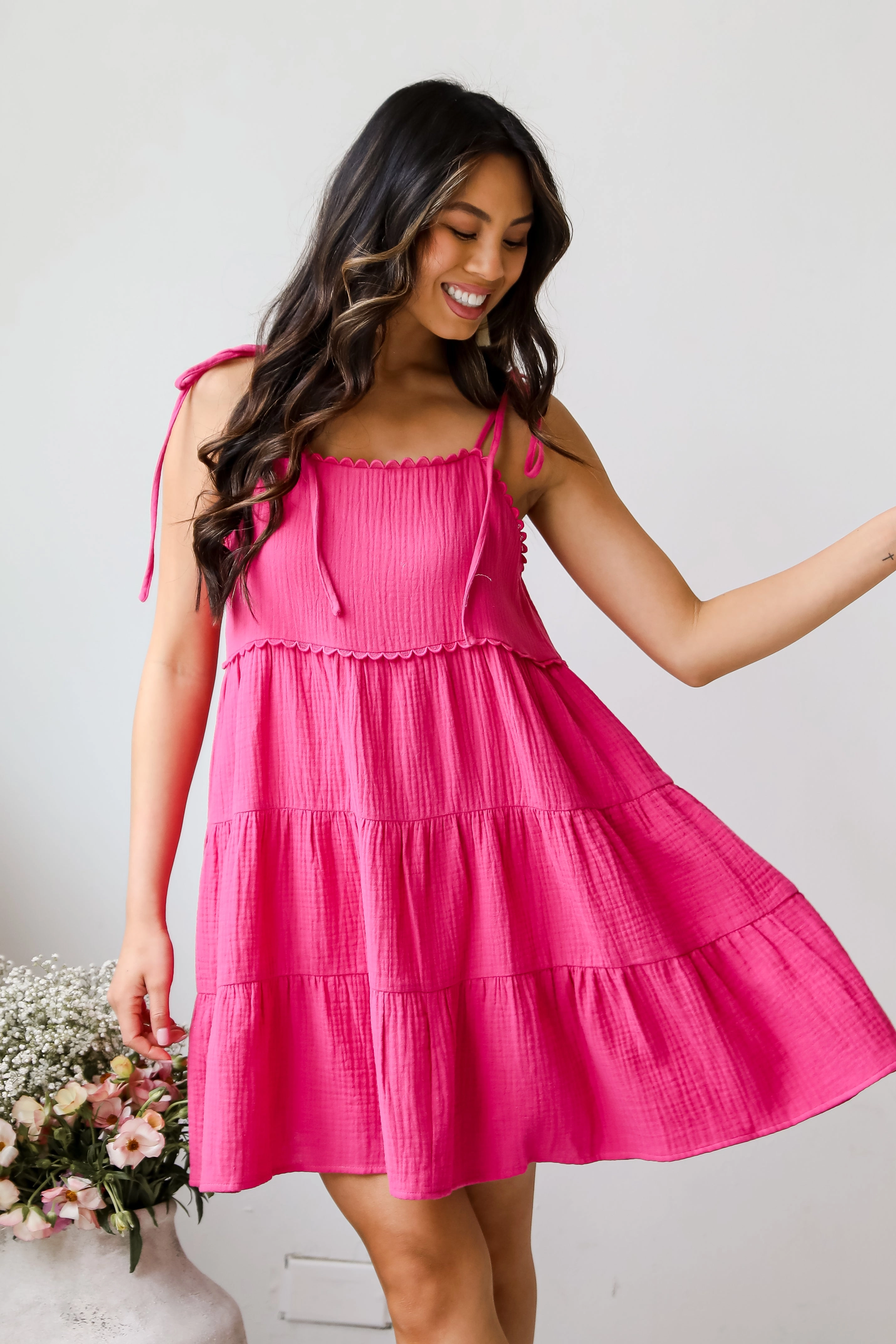 FINAL SALE - Precious Mindset Magenta Linen Tiered Mini Dress