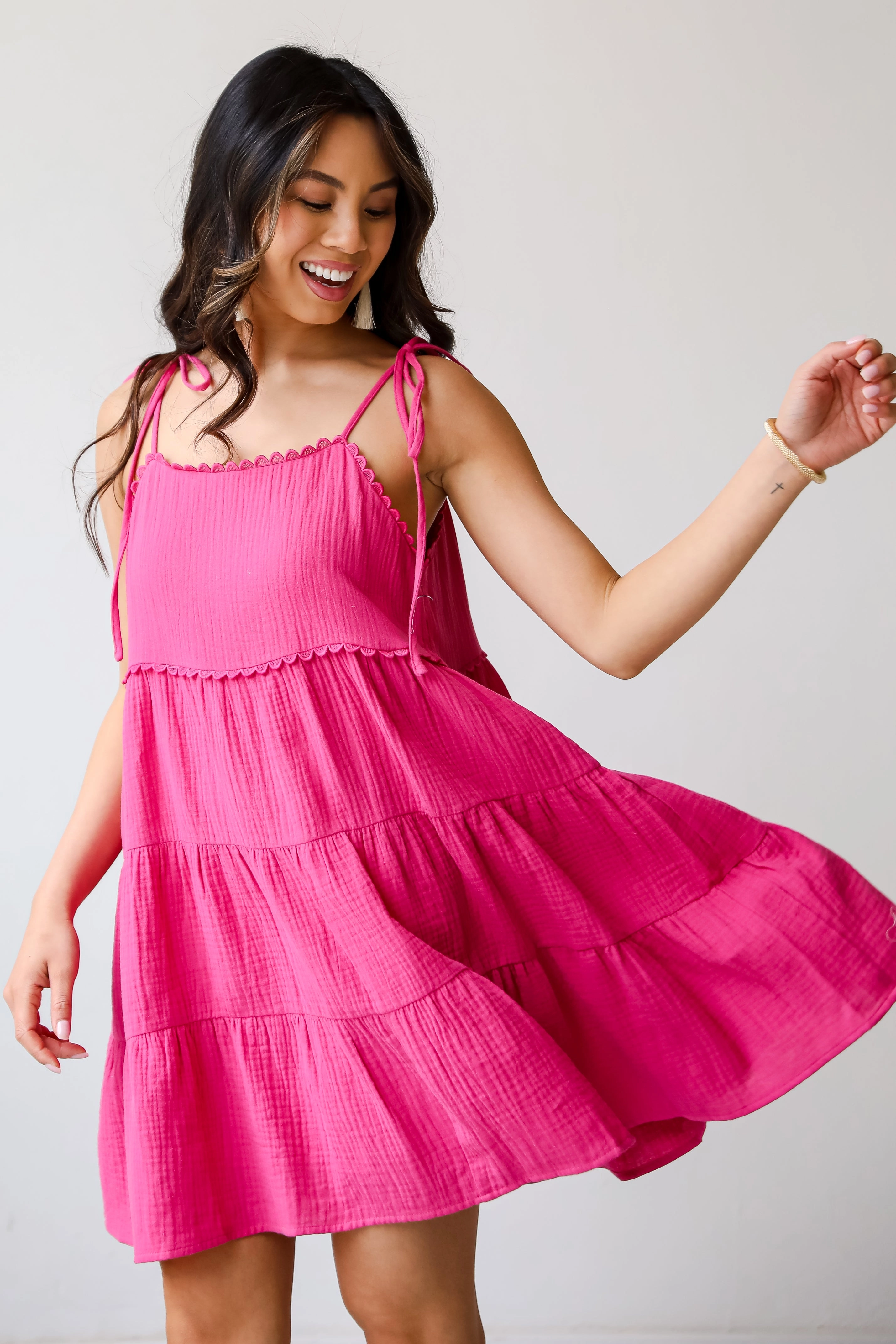 FINAL SALE - Precious Mindset Magenta Linen Tiered Mini Dress