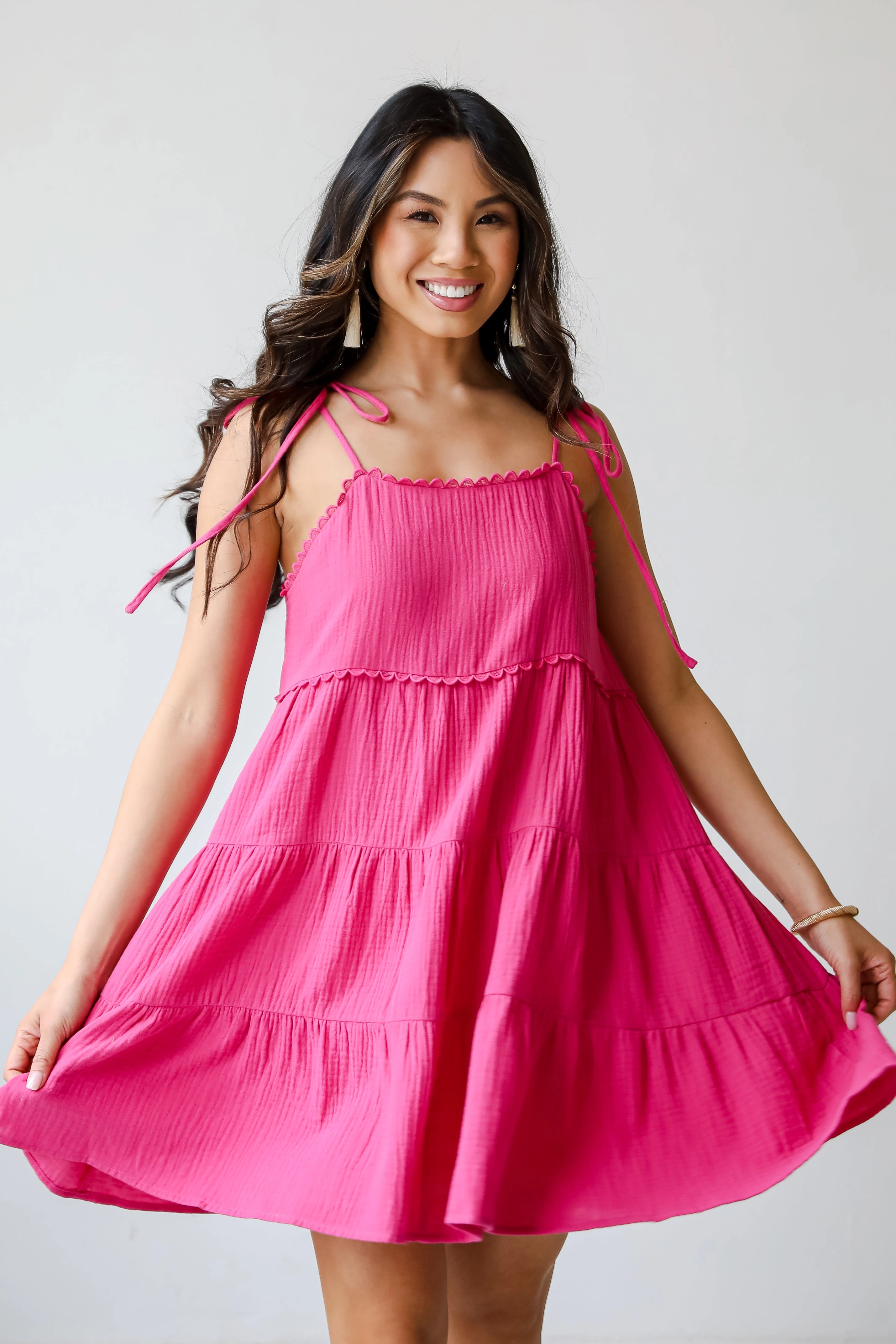 FINAL SALE - Precious Mindset Magenta Linen Tiered Mini Dress