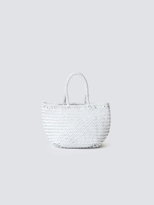 Grace Basket Small White Woven Leather Bag