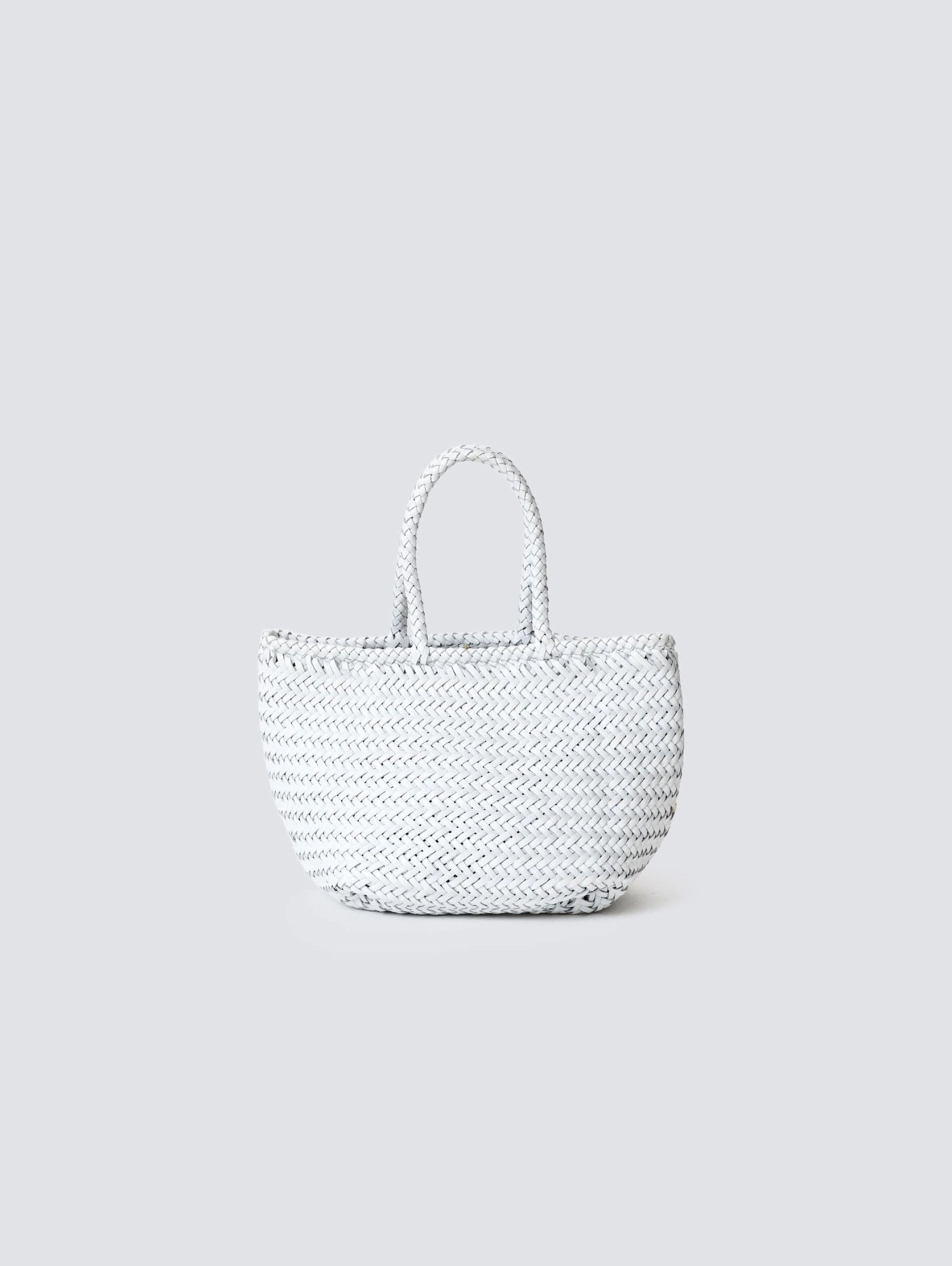 Grace Basket Small White Woven Leather Bag