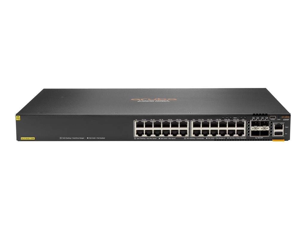 HPE Aruba 6200F 24G Class4 PoE 4SFP  370W Switch - Switch - Max. Stacking Distance 10 kms - L3 - managed - 24 x 10/100/1000 (PoE ) JL725B#ACE