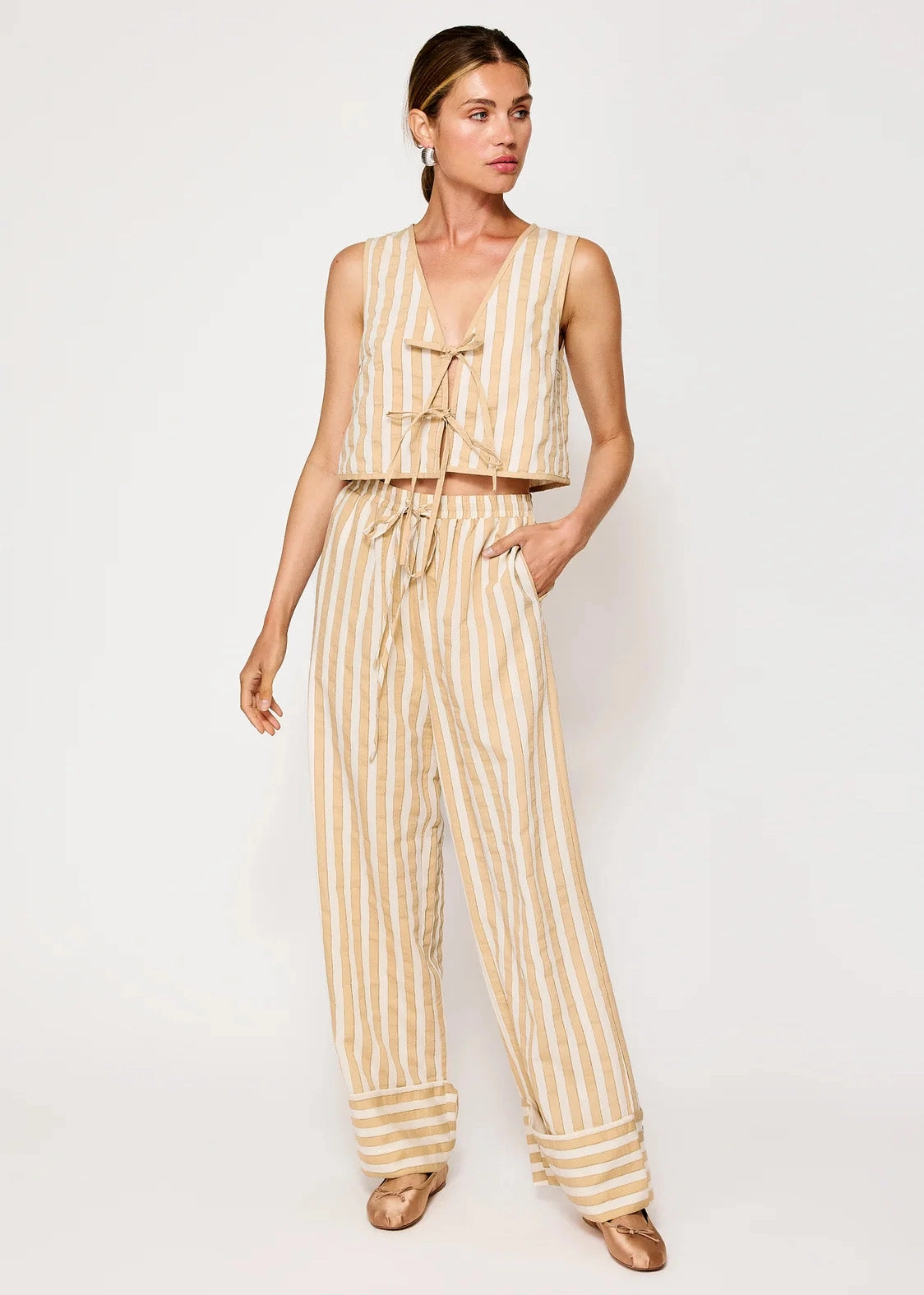 Kamari Stripe Pants - Ecru Taupe