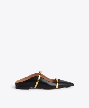 Maureen Black & Gold Leather Flat Mules