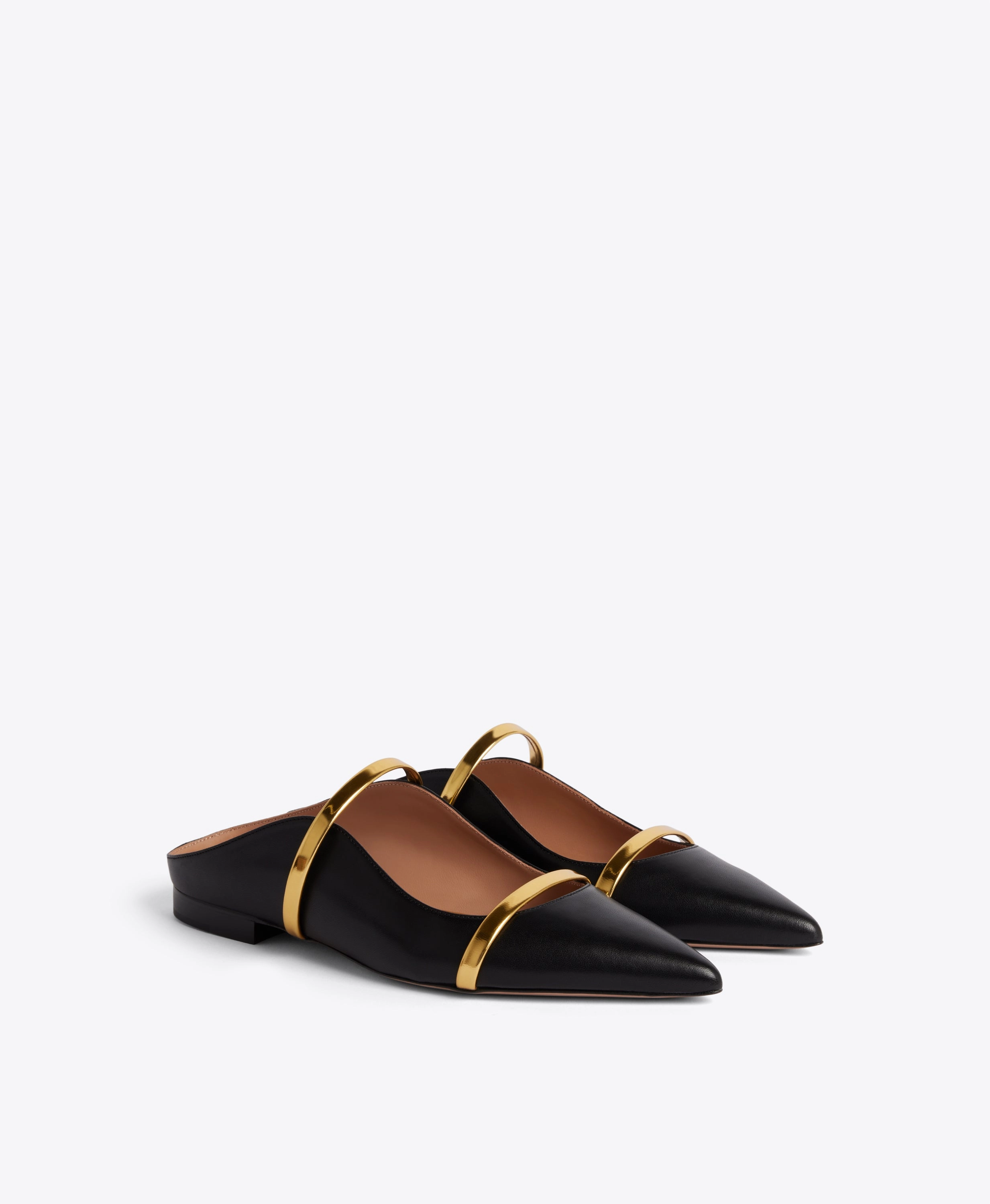 Maureen Black & Gold Leather Flat Mules