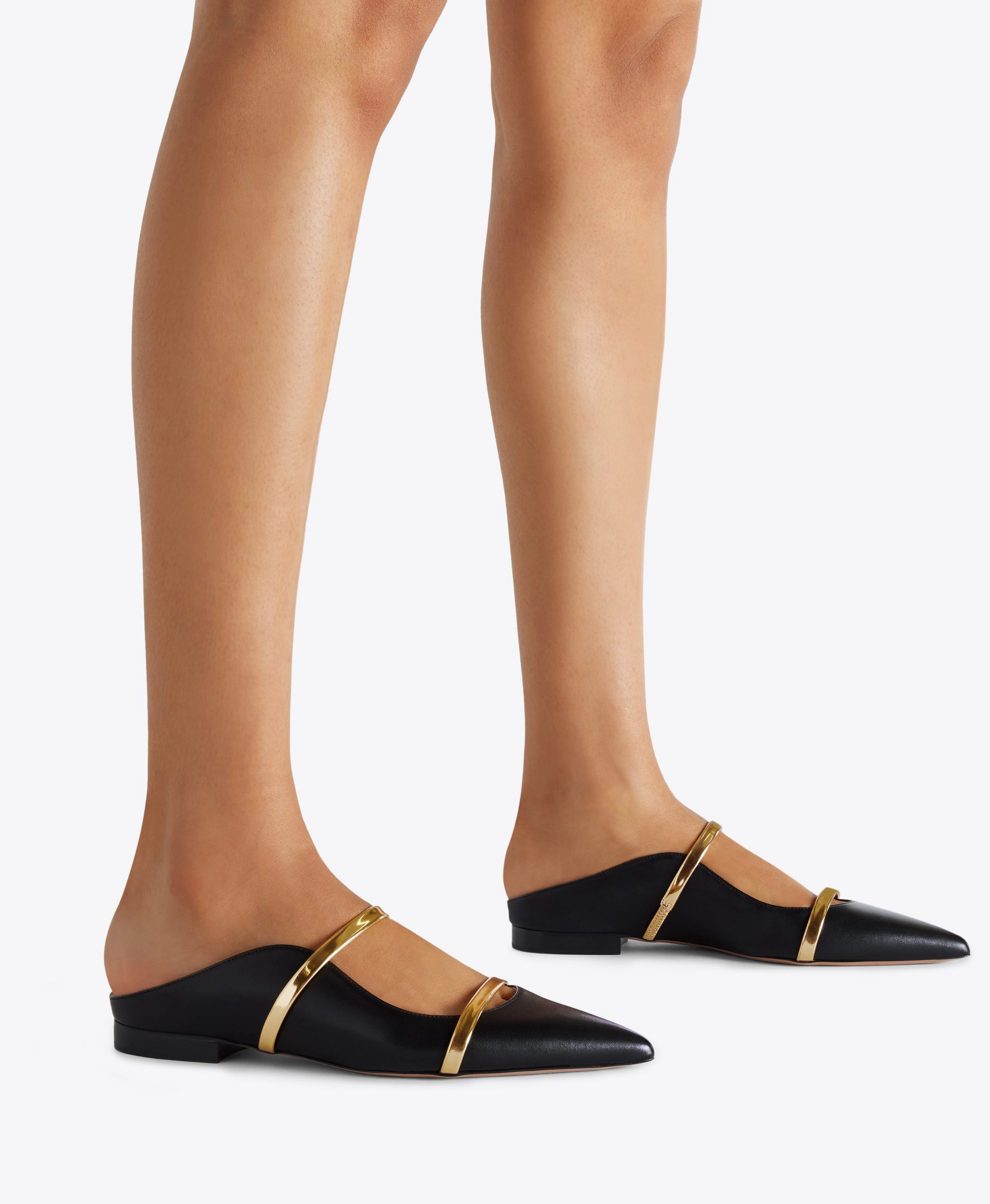 Maureen Black & Gold Leather Flat Mules