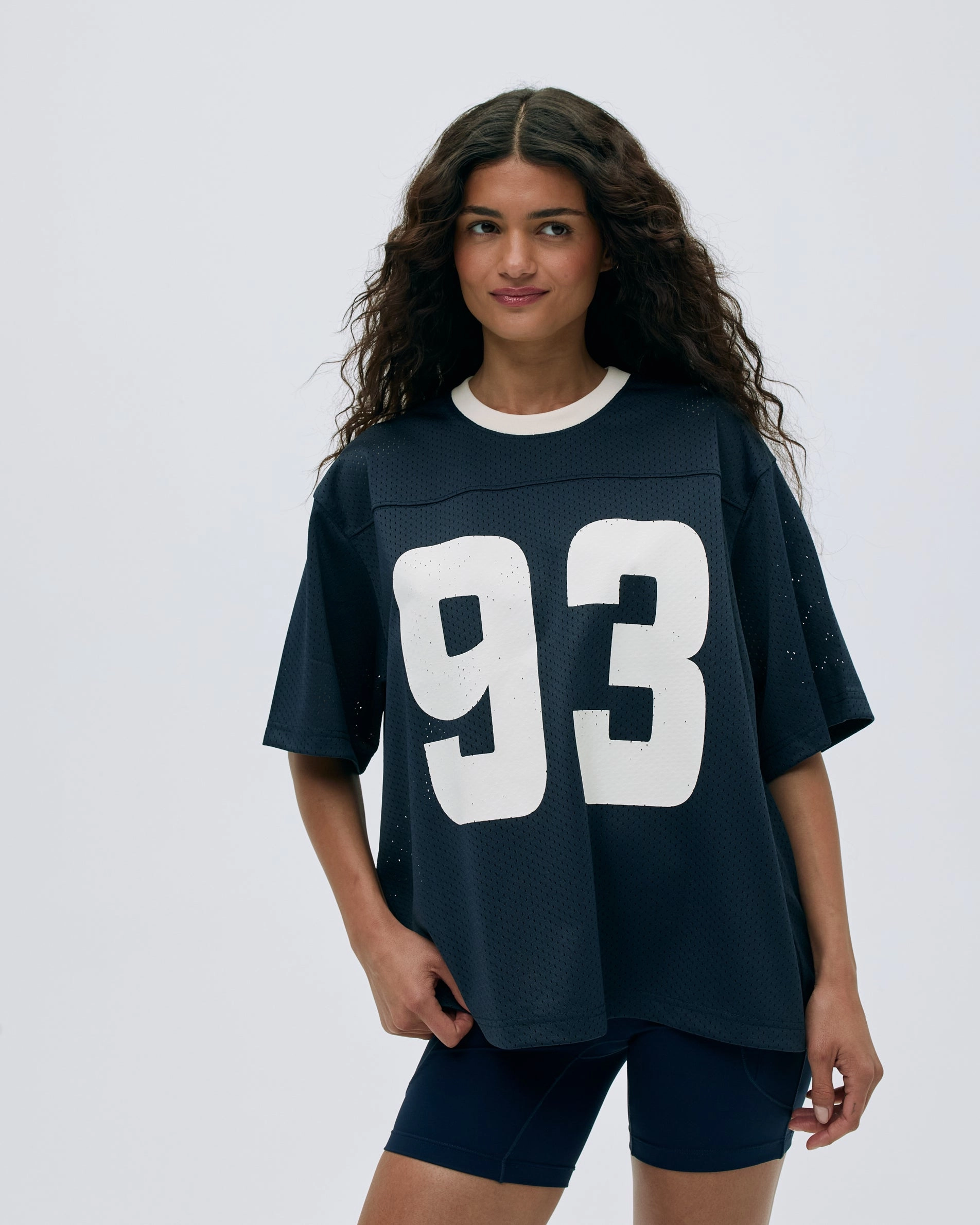 Mesh Short Sleeve Sports Jersey - Navy Blue/Marshmallow White