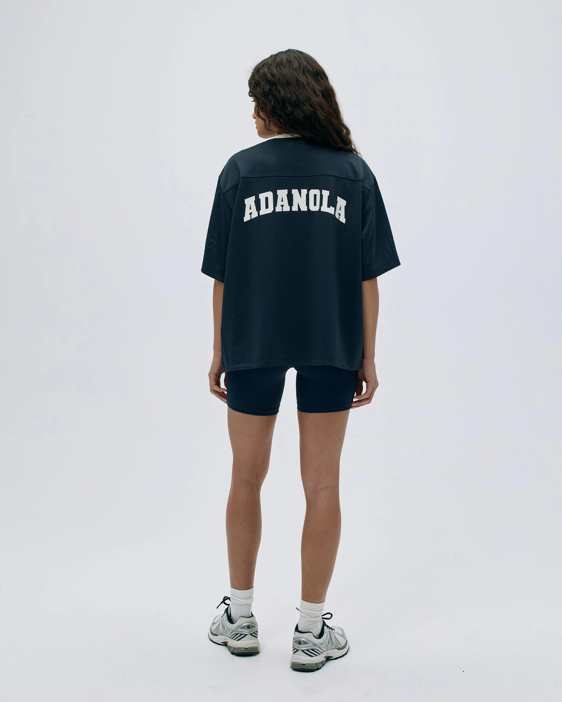 Mesh Short Sleeve Sports Jersey - Navy Blue/Marshmallow White