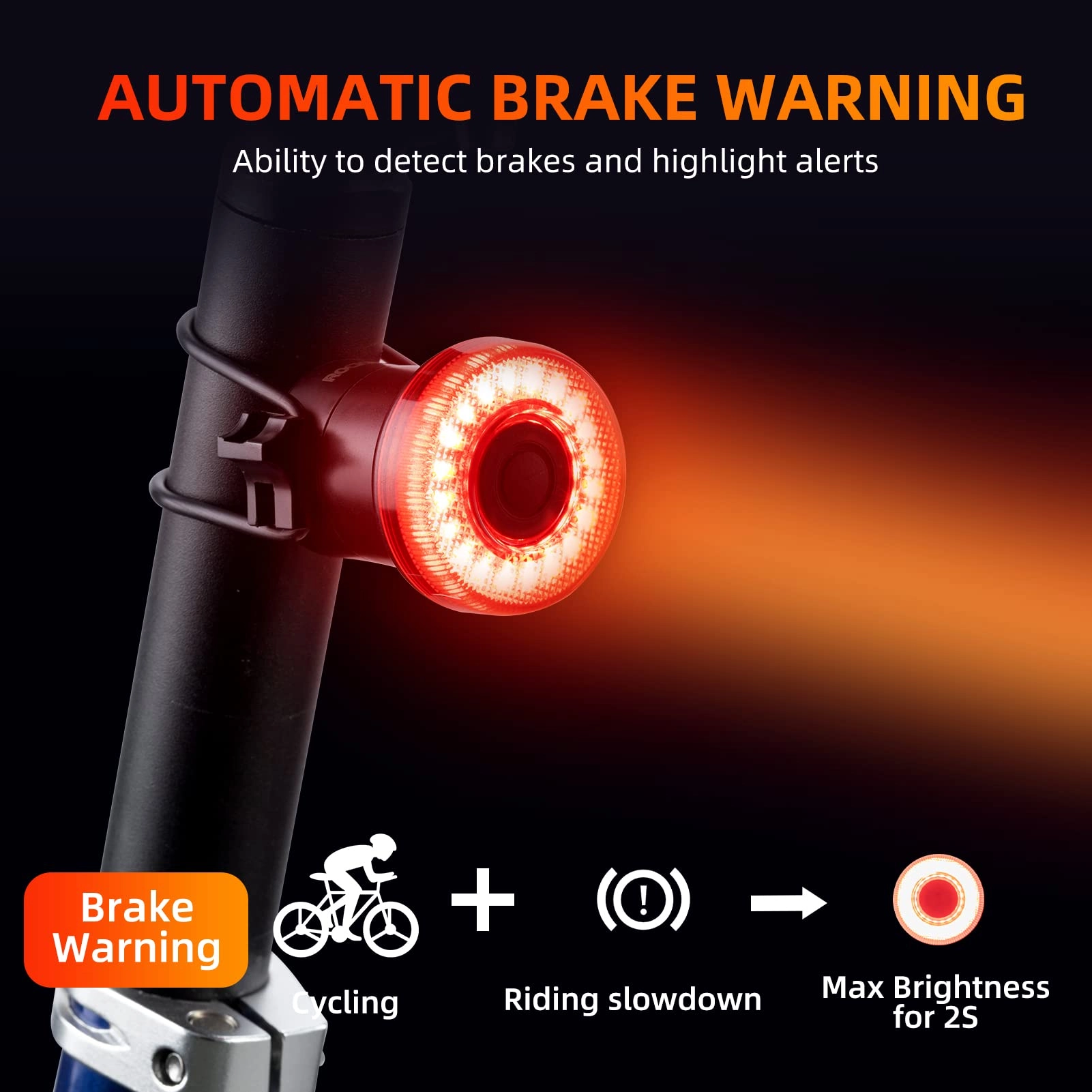ROCKBROS Smart Bike Rear Tail Light IPX7 Waterproof Break Sensing Auto On/Off Rechargeable